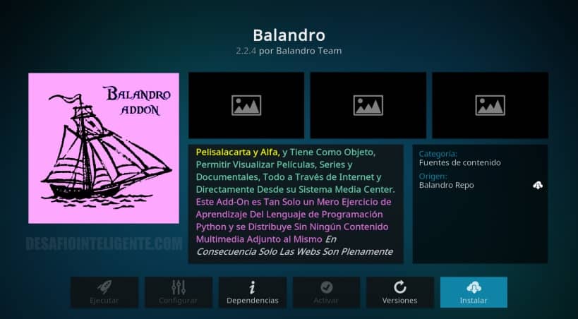 ventana instalación balandro addon
