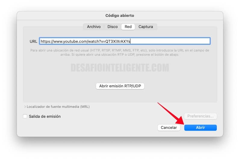 abrir red en vlc de mac
