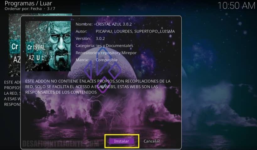 instalar cristal azul desde luar