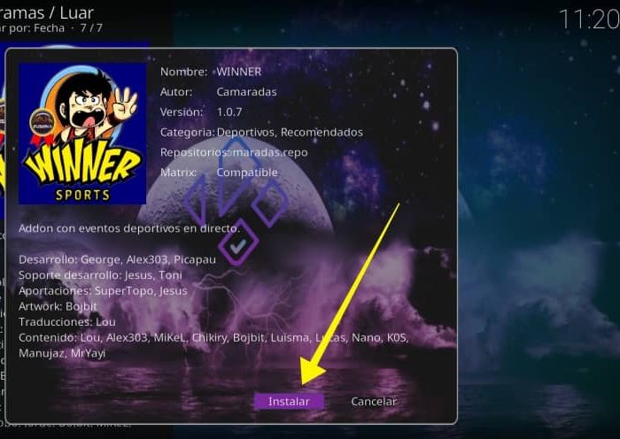 instalar winner sports addon con luar