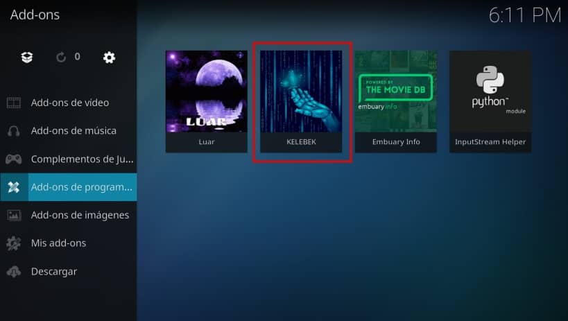 kelebek en addons de programas