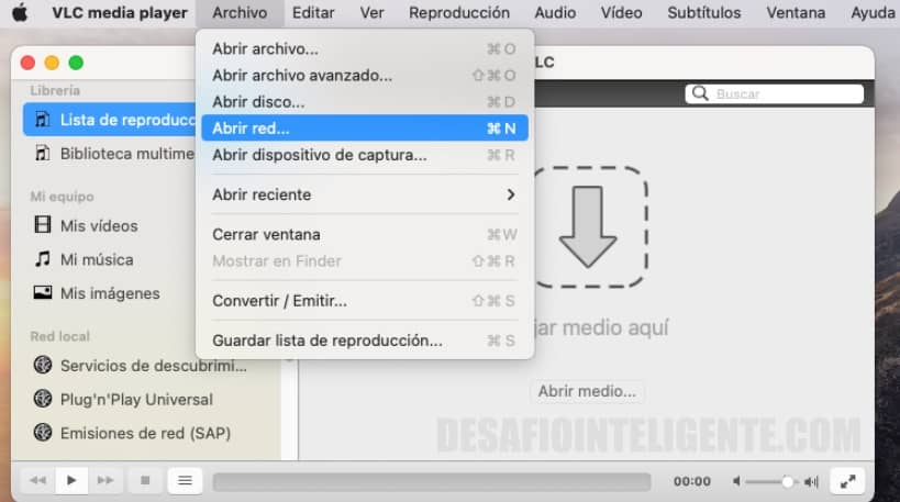 menu abrir red en vlc de mac