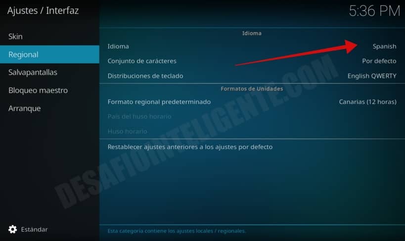 opciones de idioma kodi