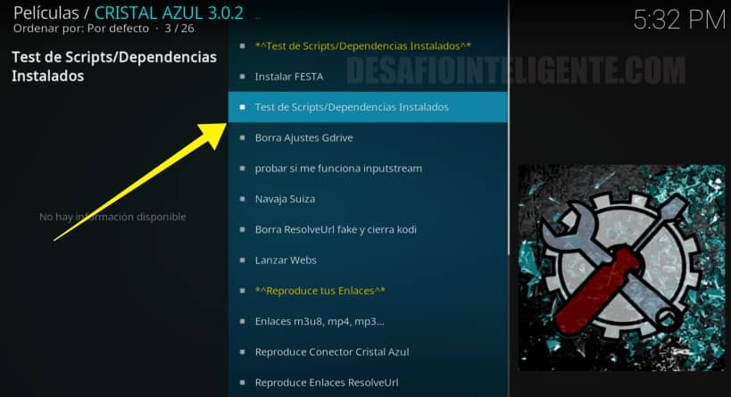 test de dependencias en cristal azul