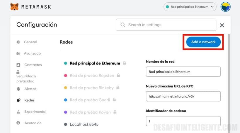 añadir red en metamask