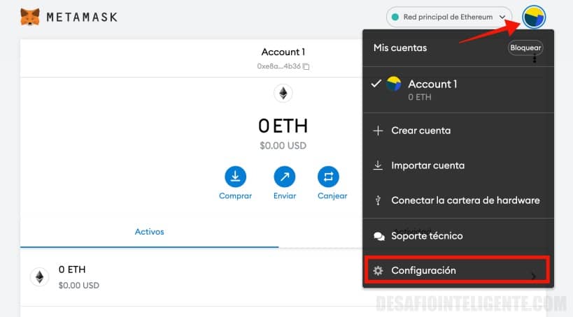 configuración de metamask