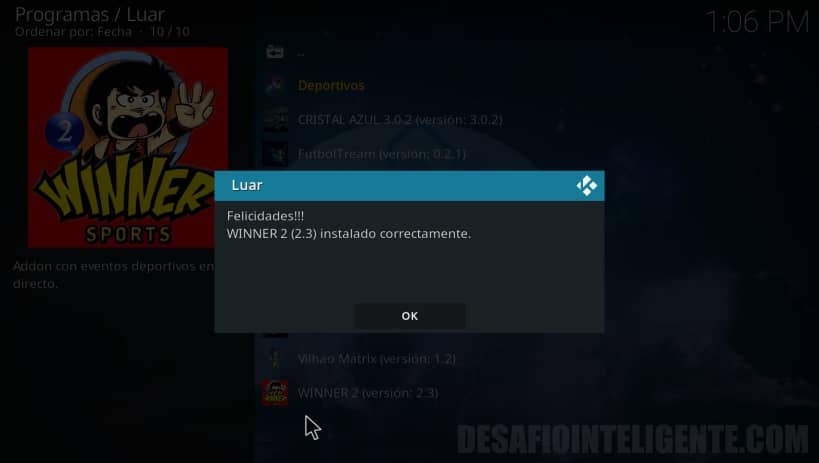 instalación completada de winner 2