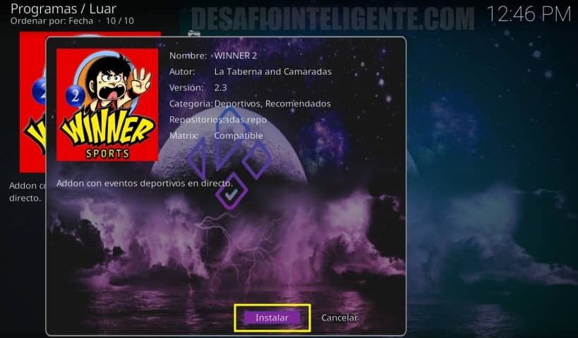 instalar winner addon con luar