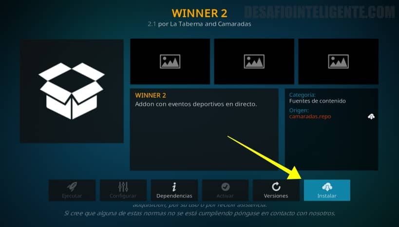 menú de instalación de winner 2
