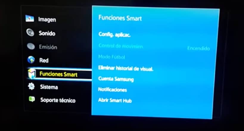 Menu Ajustes Samsung Smart Tv