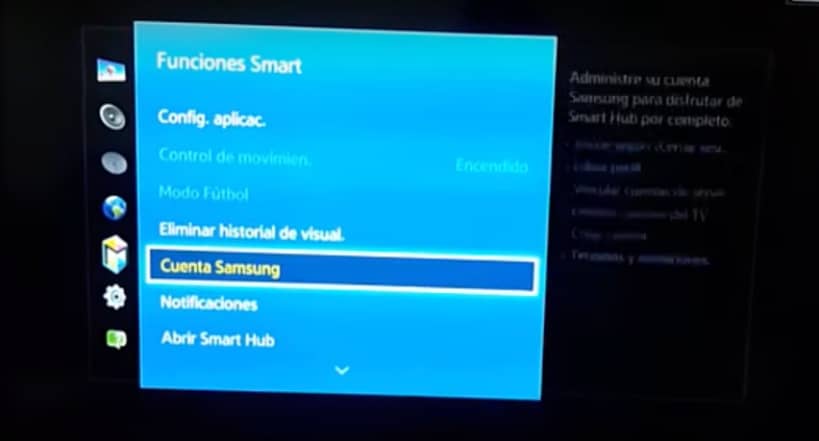 Menu Cuenta Samsung