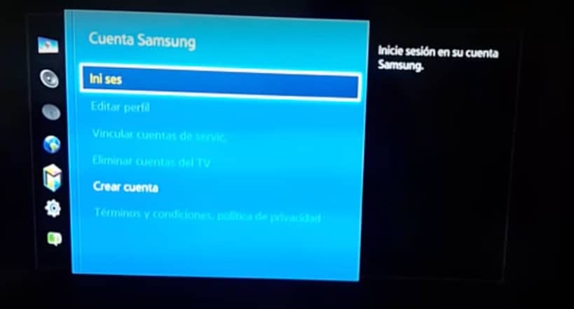 Menu Iniciar Sesion Samsung