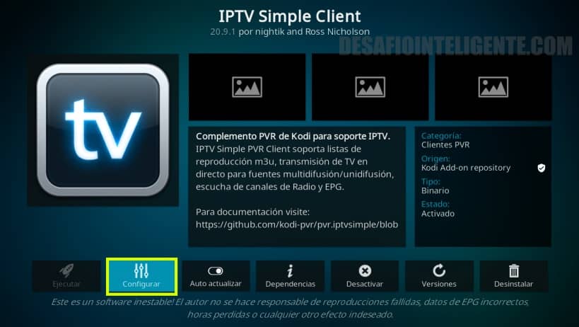 Boton Configurar Iptv Simple Client