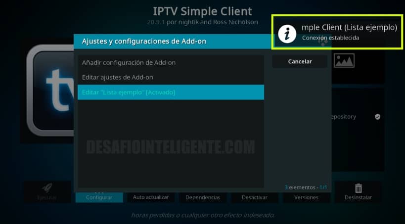 Conexión Establecida Iptv Simple Client