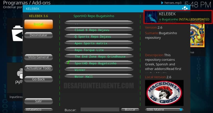 Notificacion Repositorio Sports Hd Instalado