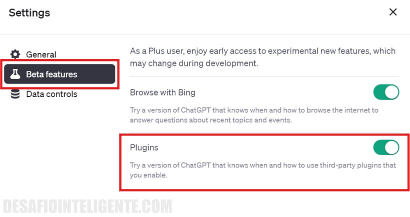 Opcion Plugins En Beta Features De Chatgpt