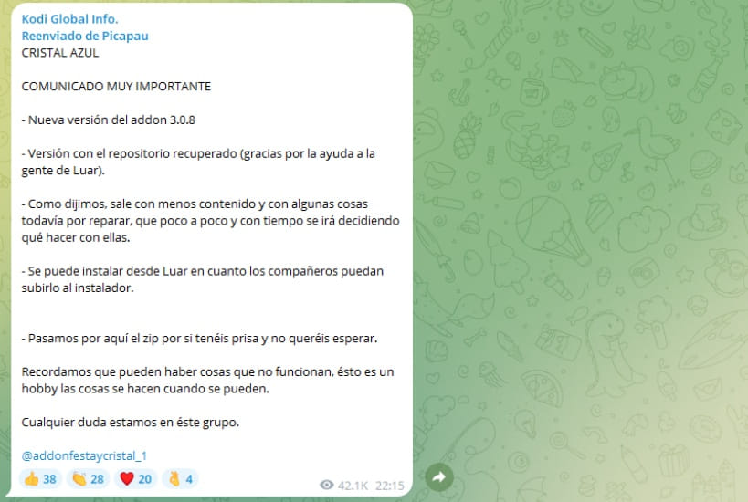 Comunicado Cristal Azul 3.0.8